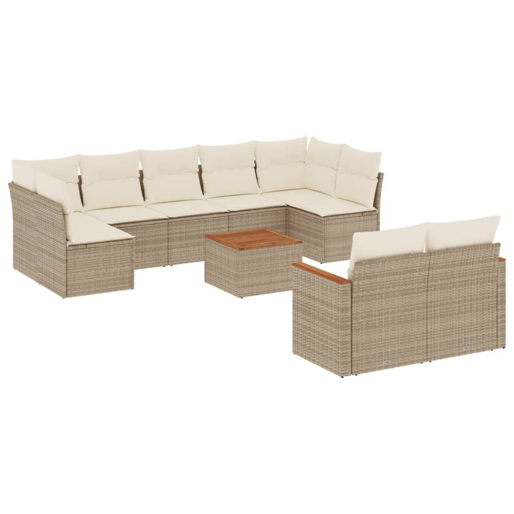 Salon de jardin avec coussins 10 pcs beige résine tressée