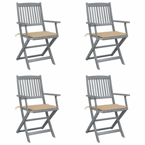 Chaises pliables d'extérieur lot de 4 et coussins bois d'acacia