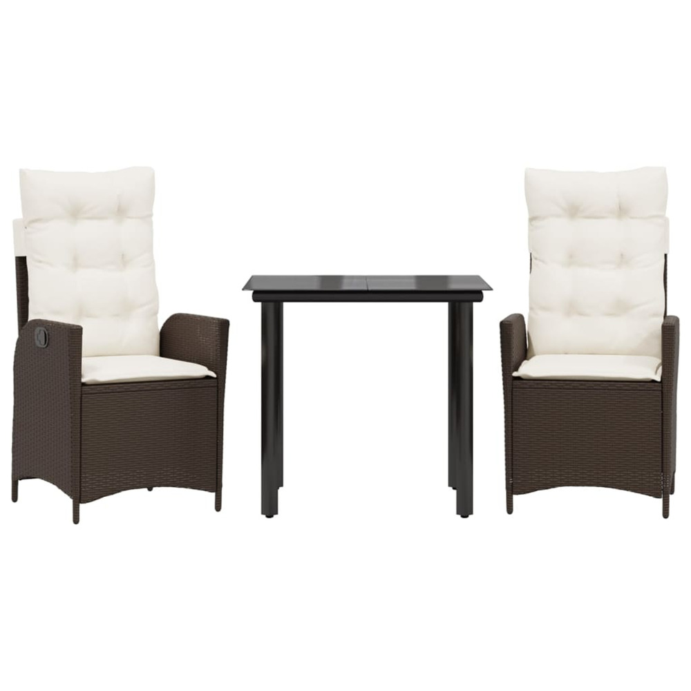 Ensemble à manger de jardin 3 pcs et coussins marron poly rotin