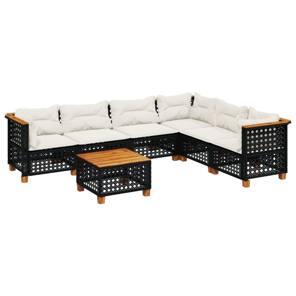 Salon de jardin 7 pcs avec coussins noir résine tressée