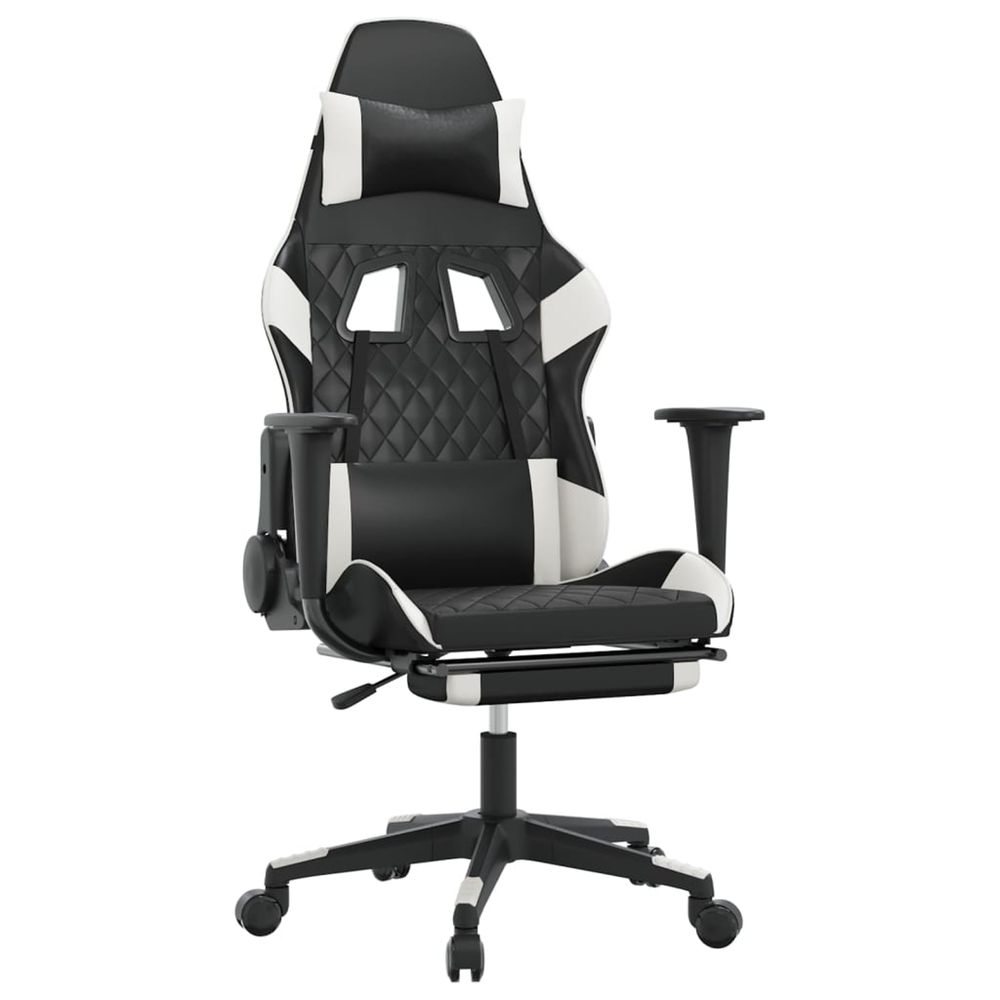 Chaise de jeu de massage avec repose-pied noir&blanc similicuir