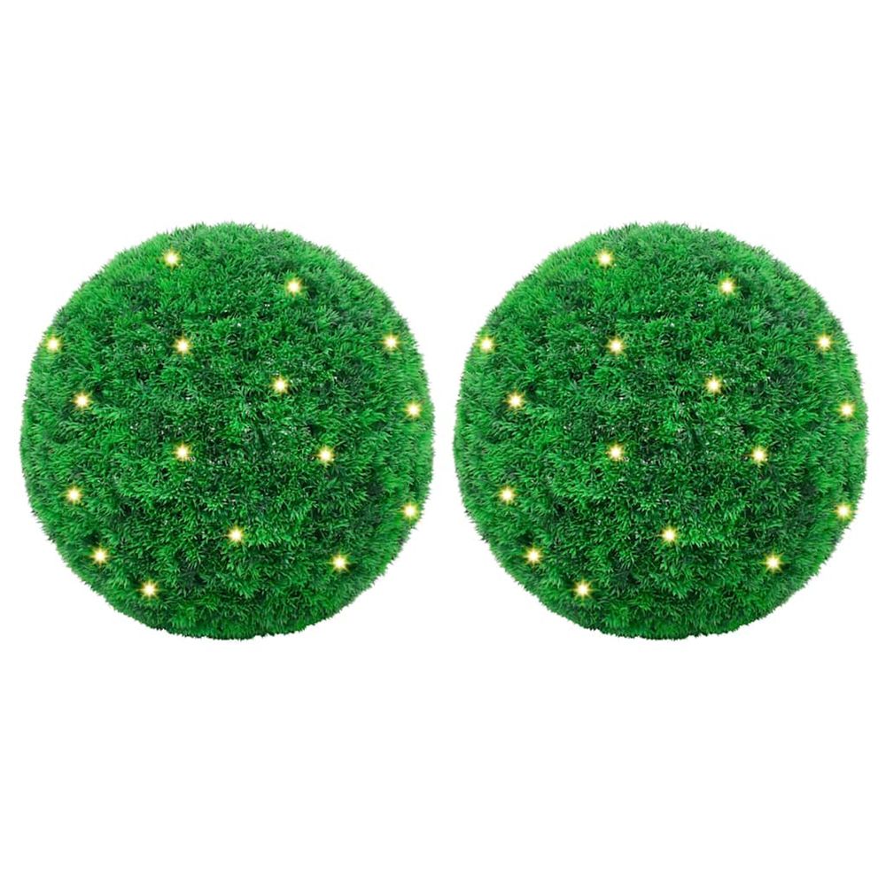 Boules de buis artificielles avec lumières led 2 pcs vert 27 cm