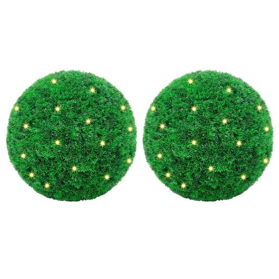 Boules de buis artificielles avec lumières led 2 pcs vert 27 cm