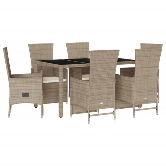 Ensemble à manger de jardin et coussins 7 pcs beige poly rotin