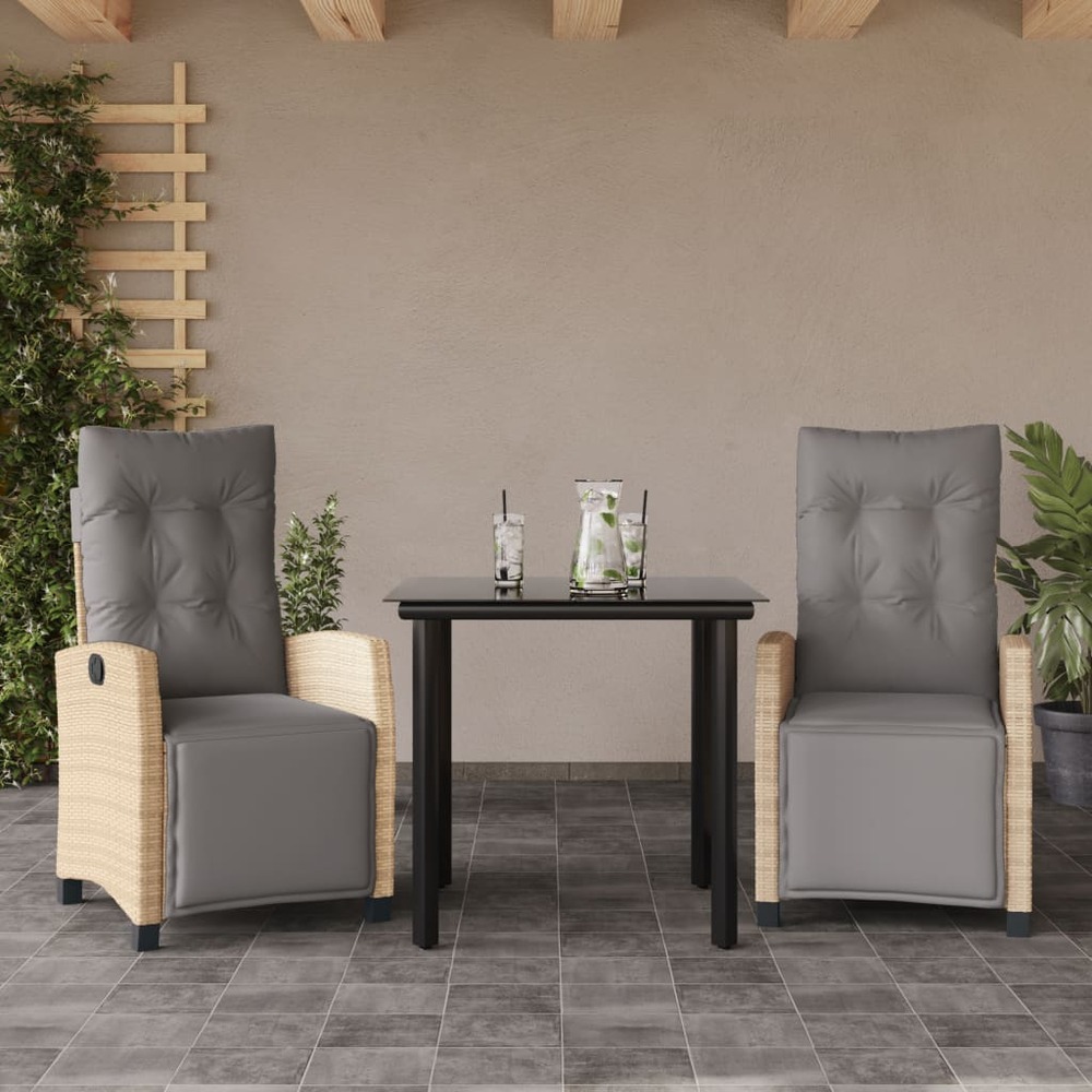 Ensemble à manger de jardin et coussins 3 pcs mélange beige