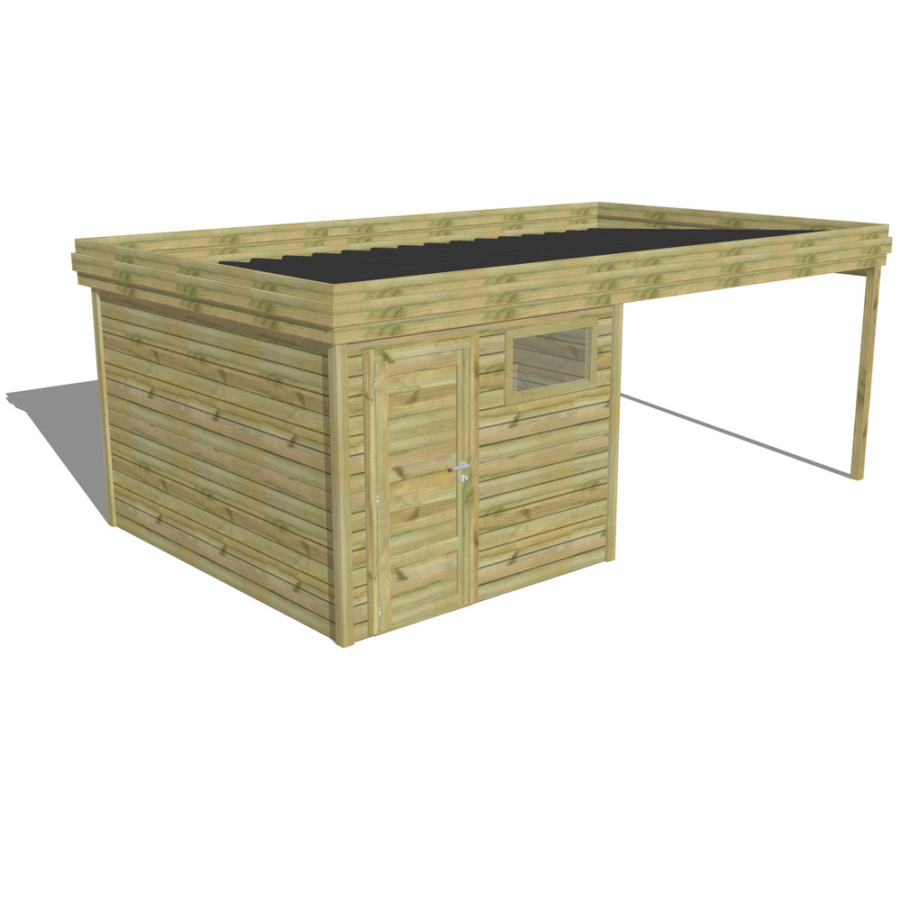 Abri de jardin bois pin traité autoclave 27mm - 6,14x3,44m / 21m2 - bac acier - abri français