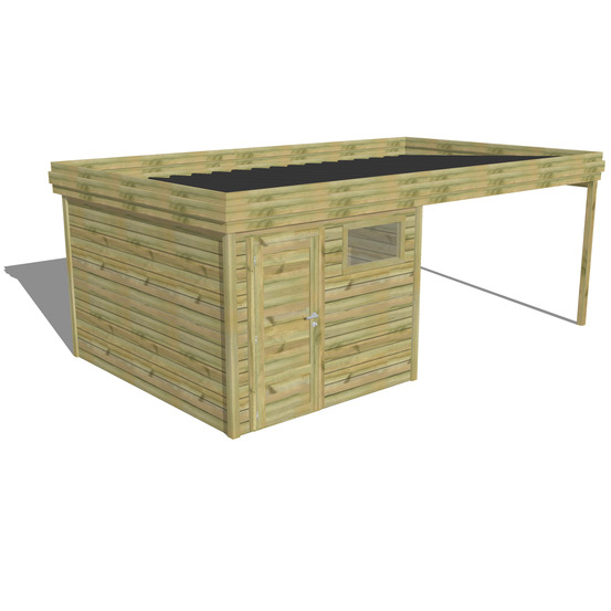 Abri de jardin bois pin traité autoclave 27mm - 6,14x3,44m / 21m2 - bac acier - abri français