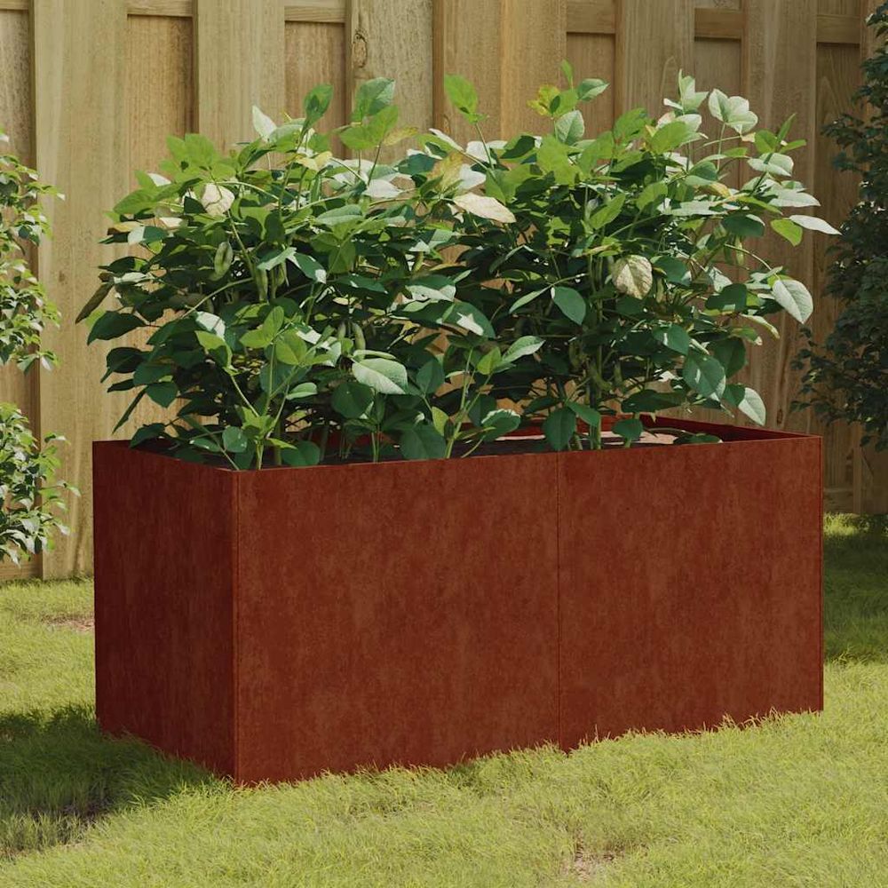Jardinière rectangulaire en acier corten design moderne pour jardin 80x40x40 cm