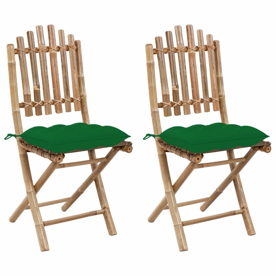 Chaises pliables de jardin lot de 2 avec coussins bambou
