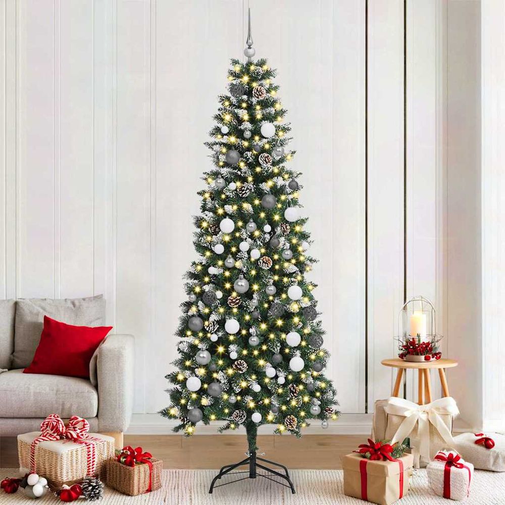 Kit complet sapin de noël 210 cm, 811 branches avec guirlande 300 led intégrée