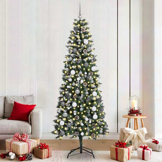 Kit complet sapin de noël 210 cm, 811 branches avec guirlande 300 led intégrée