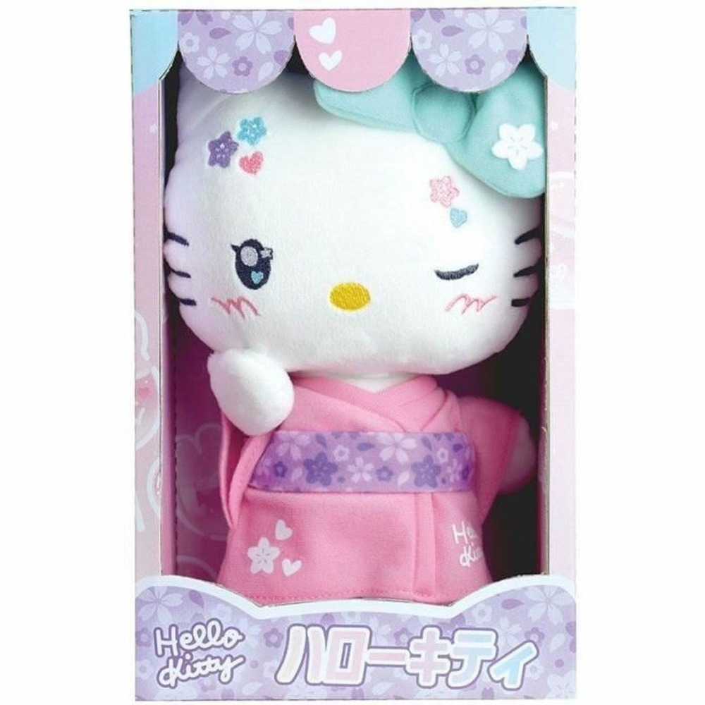 Peluche 22 cm version kawai avec kimono rose et tongs hello kitty