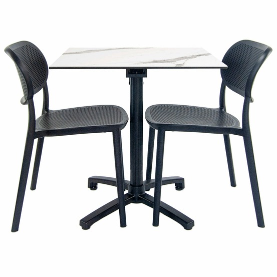 Restootab - lot de 1 table pliable marbrée + 2 chaises pour terrasse
