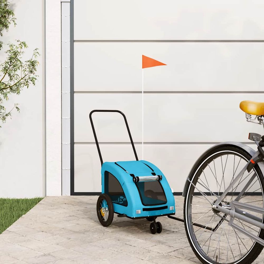 Remorque vélo pour chien en tissu oxford transport sécurisé 30kg bleu