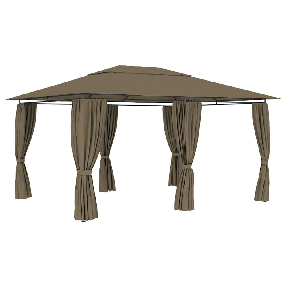 Chapiteau de jardin avec rideaux 4x3 m taupe 180 g/m²