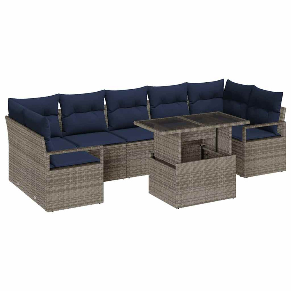 Ensemble de canapé de jardin 8 pcs gris et bleu marine