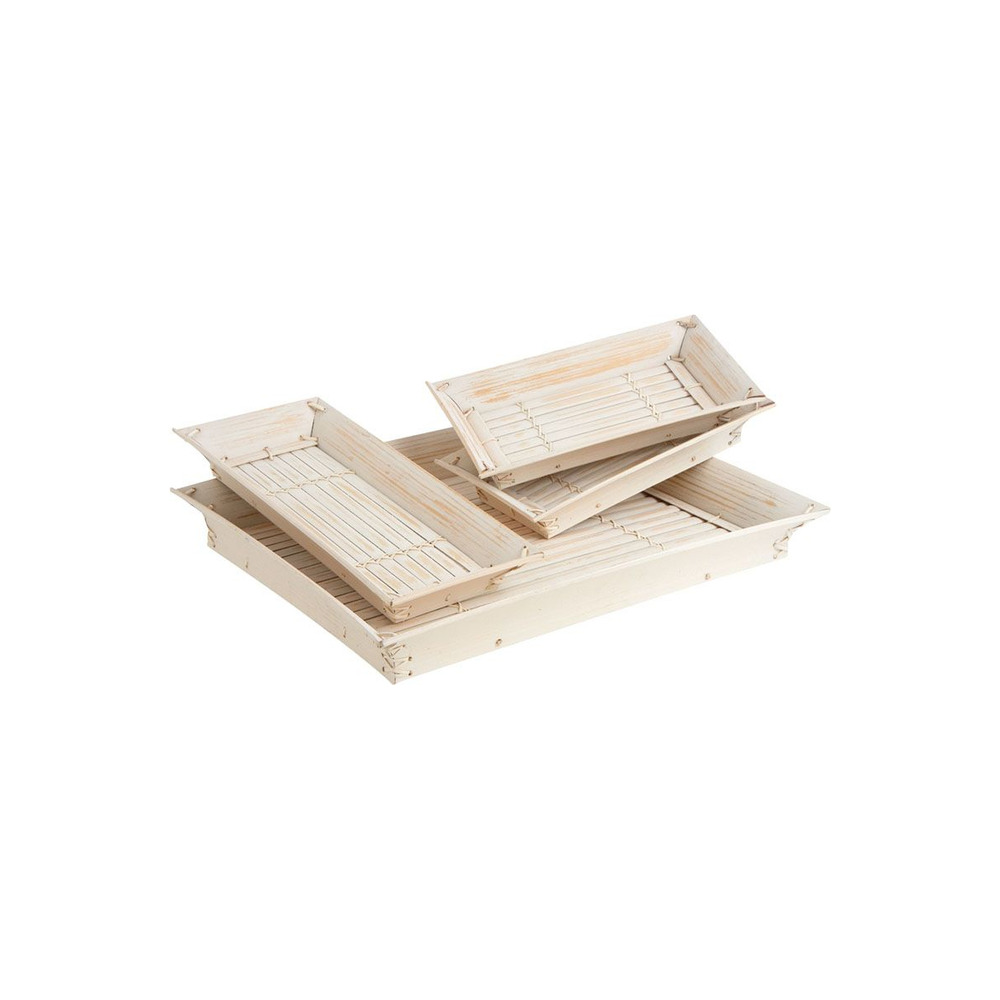 Plateaux rectangulaires en bambou blanchi (lot de 4)