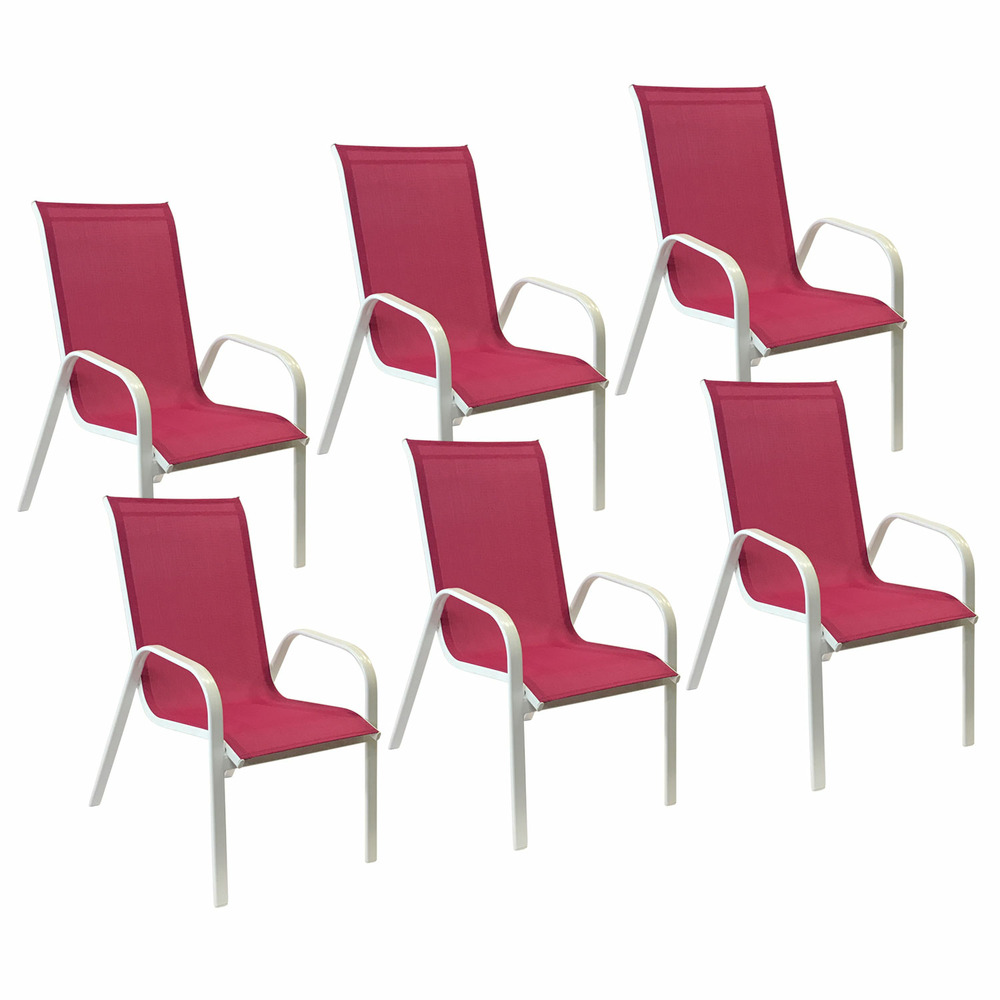 Lot de 6 chaises marbella en textilène rose - aluminium blanc
