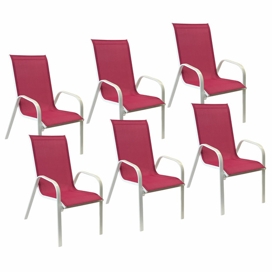 Lot de 6 chaises marbella en textilène rose - aluminium blanc