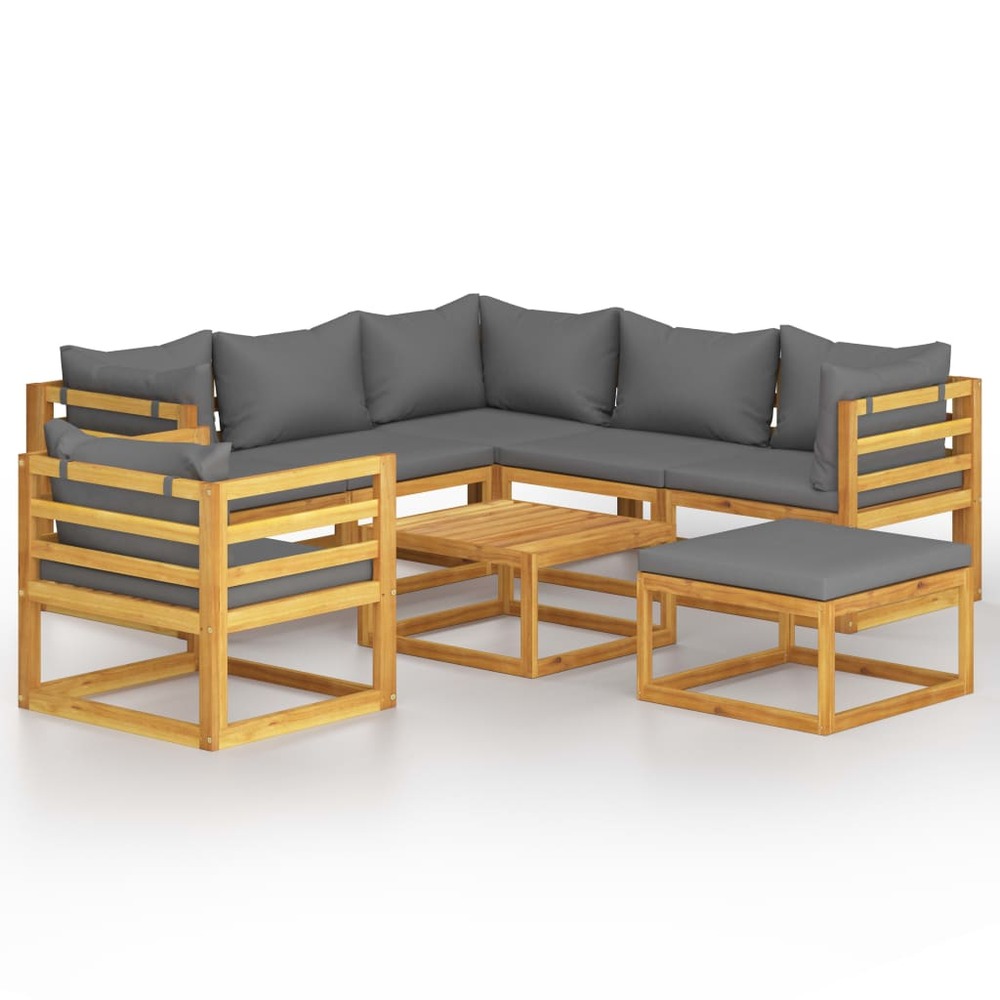 Salon de jardin meuble d'extérieur ensemble de mobilier 8 pièces avec coussin bois d'acacia solide