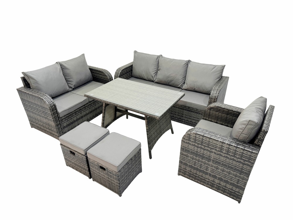 8 places salon de jardin exterieur ensemble de canapés en rotin avec table à manger 2 petits tabourets gris foncé mixte