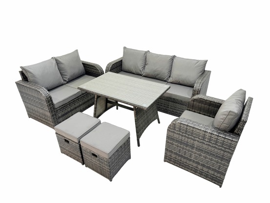 8 places salon de jardin exterieur ensemble de canapés en rotin avec table à manger 2 petits tabourets gris foncé mixte