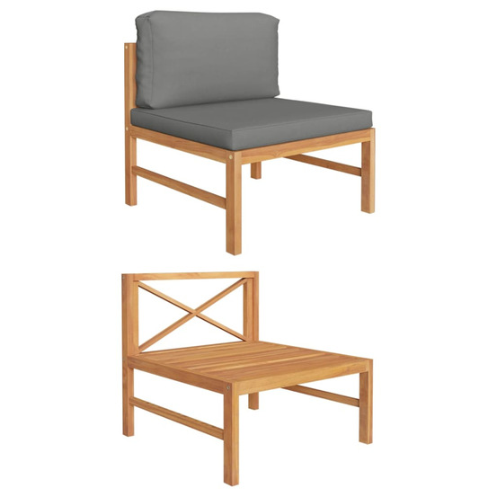 Canapé central avec coussins gris foncé bois de teck solide