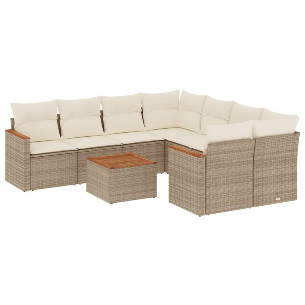 Salon de jardin avec coussins 9 pcs beige résine tressée
