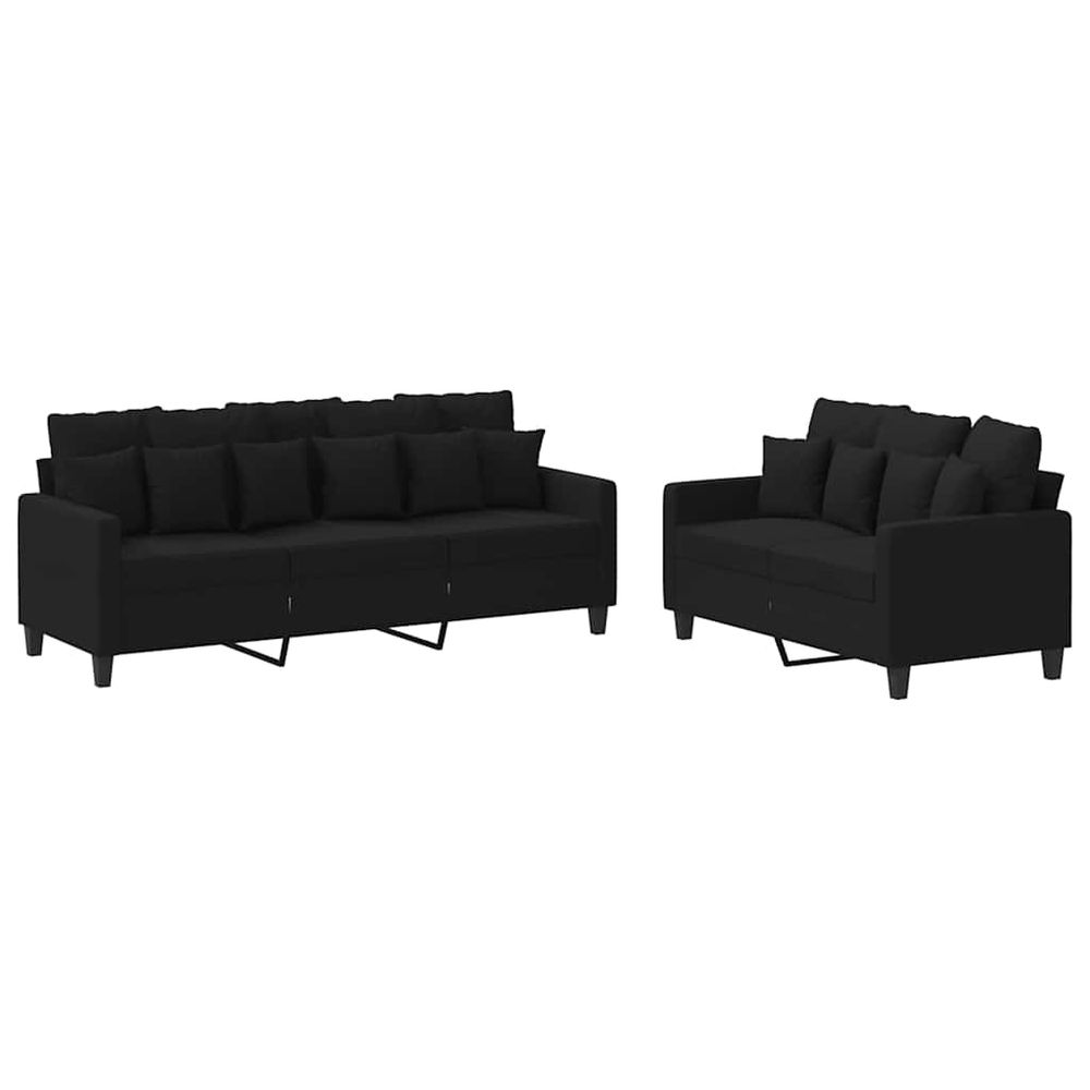 Ensemble de canapés 2 pcs avec coussins noir tissu