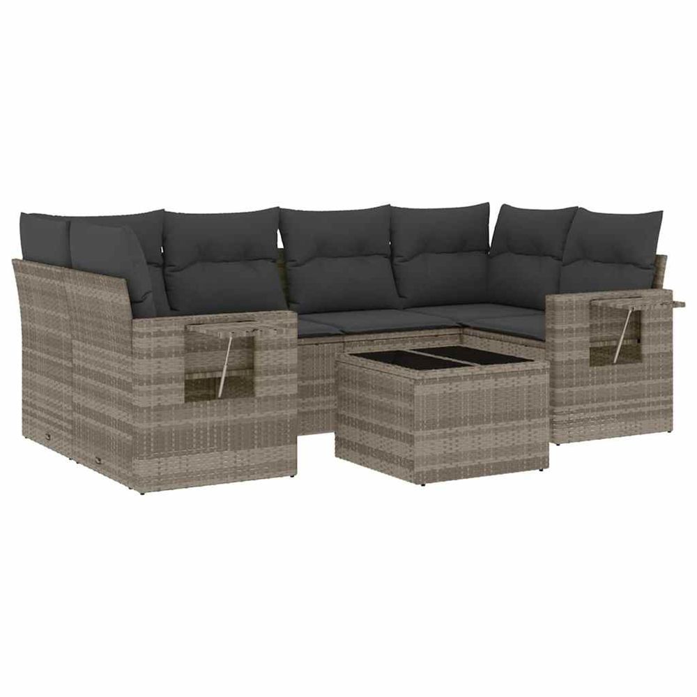 Salon de jardin avec coussins 7 pcs gris clair résine tressée