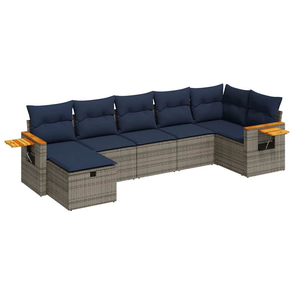 Salon de jardin avec coussins 7 pcs gris résine tressée