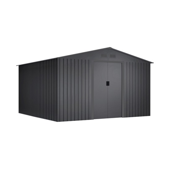 Abri de jardin extérieur 10,2m2 anthracite clair – 4 grilles d'aération anti-condensation - double porte coulissante