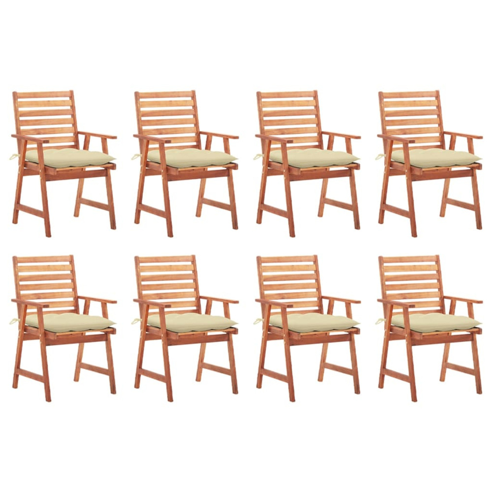 Chaises à manger d'extérieur lot de 8 et coussins acacia massif