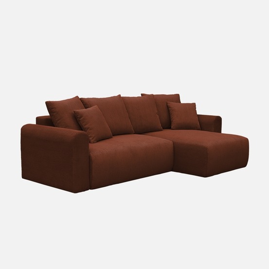 Canapé d'angle convertible réversible 3 places velours côtelé avec coffre de rangement - almo