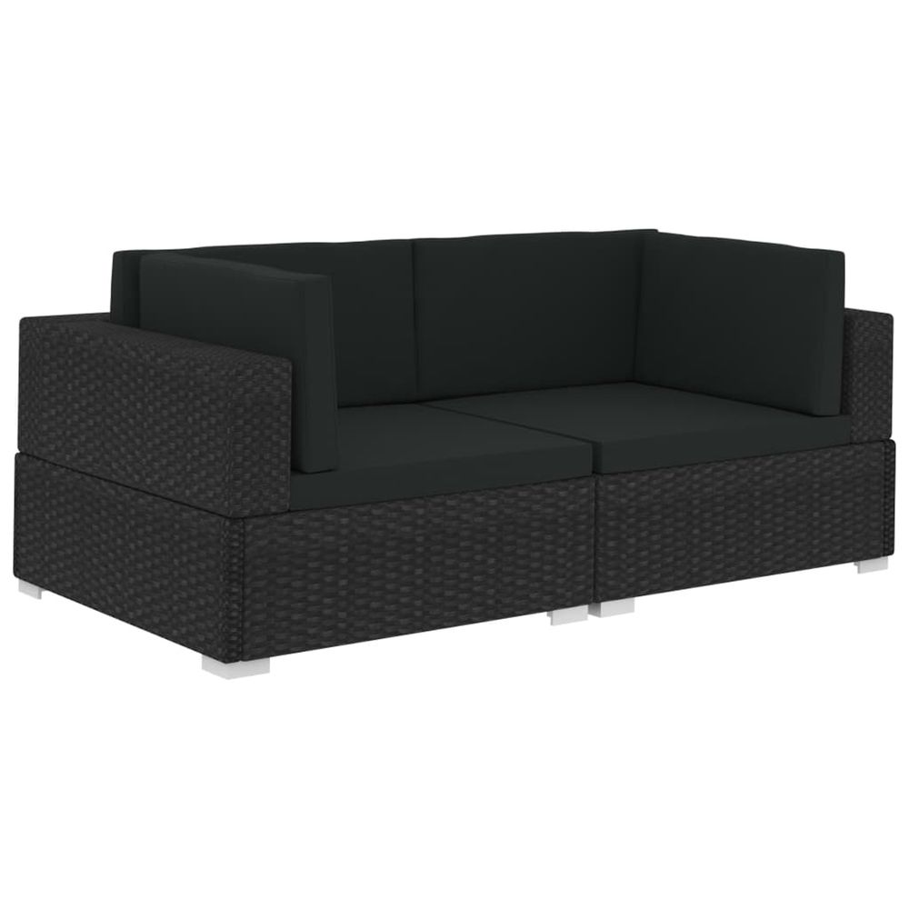 Chaises d'angles lot de 2 avec coussins résine tressée noir