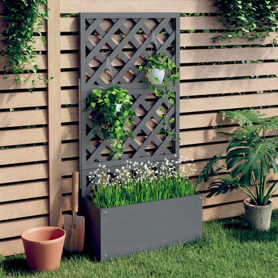 Jardinière avec treillis en composite wpc pour plantes grimpantes gris 135cm