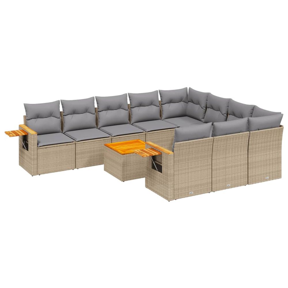 Salon de jardin 11 pcs avec coussins beige résine tressée