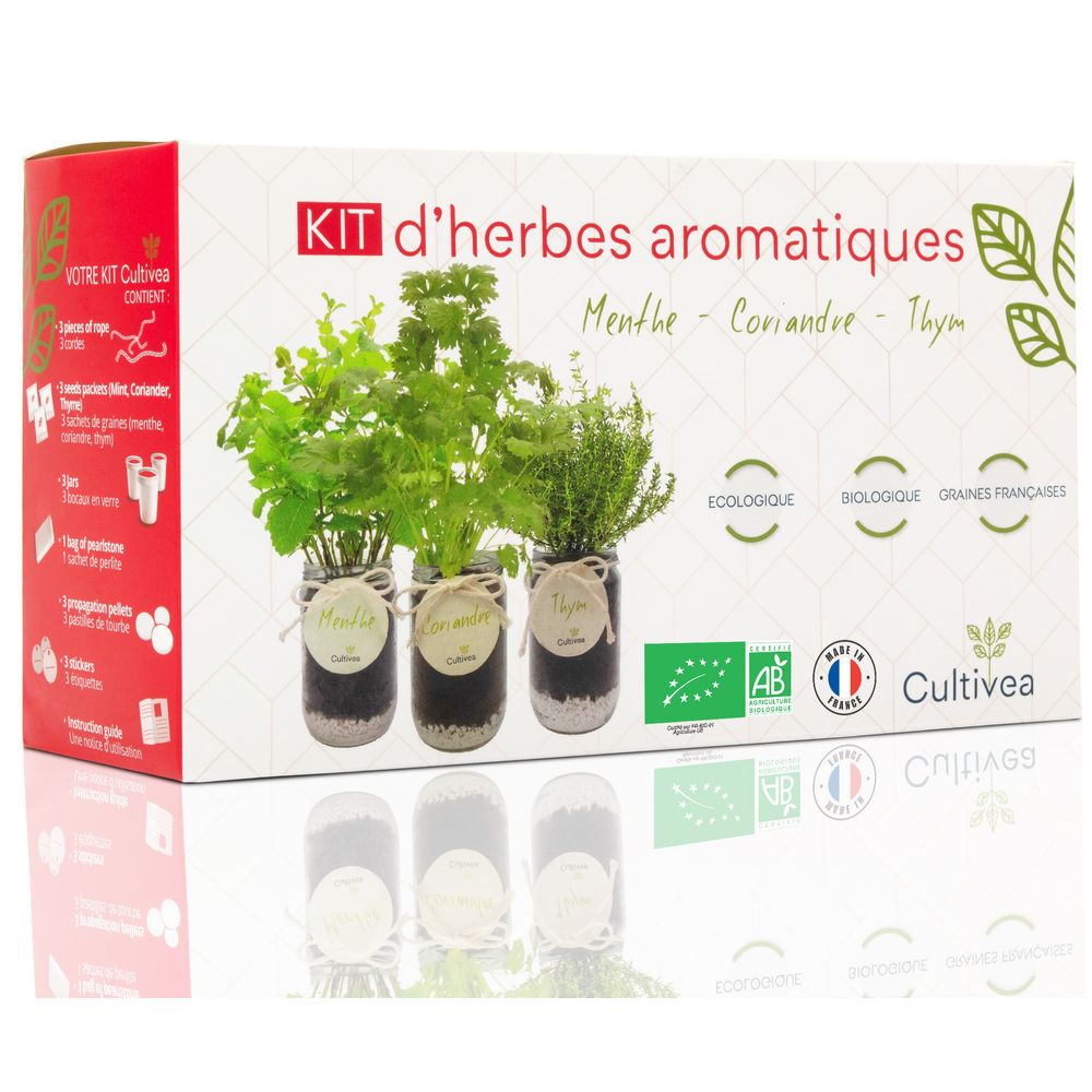 Cultivea® kit prêt à pousser d’herbes aromatiques - menthe, coriandre, thym