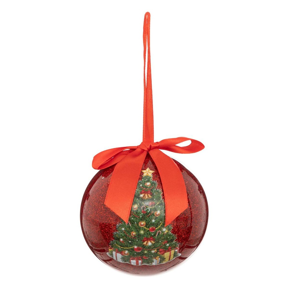 Boule glitter sapin 7,5cm rouge