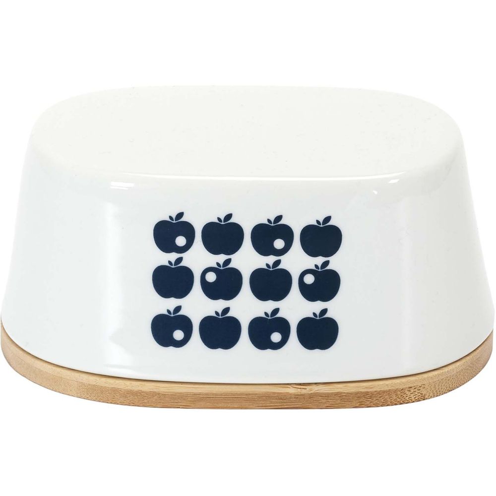 Beurrier en porcelaine plateau en bambou rétro blanc et bleu