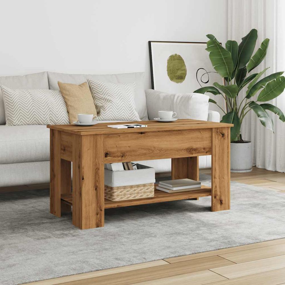 Table basse chêne artisanal 101x49x52 cm bois d'ingénierie