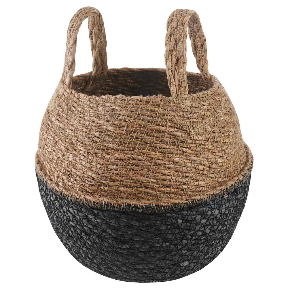Cache-pot avec poignées herbe de mer aménagement salon zen ø22cm noir