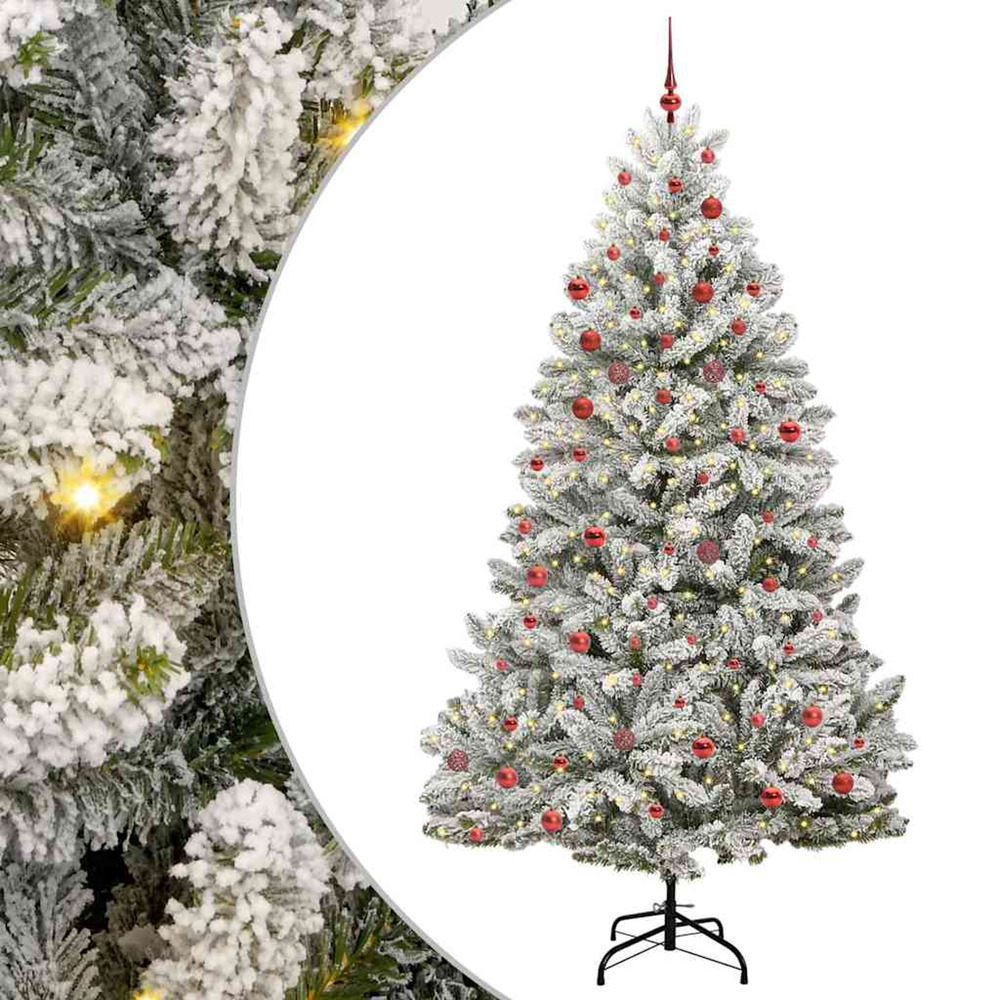 Sapin de noël artificiel vert et blanc 210 cm pvc et métal