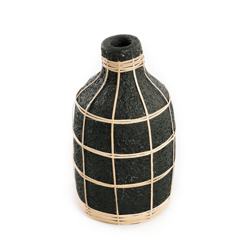 Vase avec rotin en béton noir 13x13x24 cm