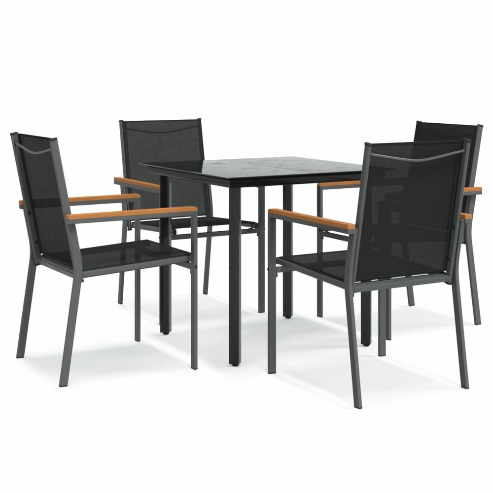 Ensemble à manger de jardin 5 pcs noir textilène et acier