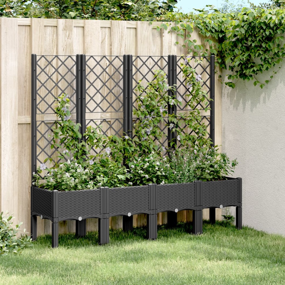 Jardinière avec treillis noir 160x40x142 cm pp