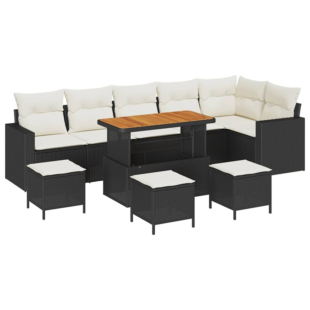 Ensemble de canapé de jardin 10 pcs noir polyrotin