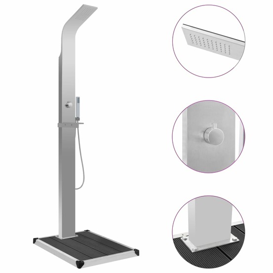 Douche d'extérieur avec receveur de douche wpc acier inoxydable