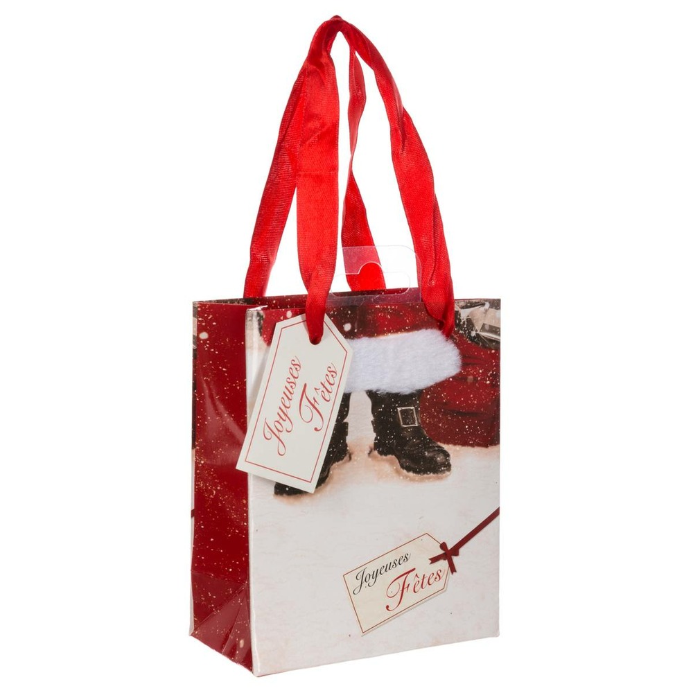 Sac cadeau imprimé mini taille père noël avec fourrure