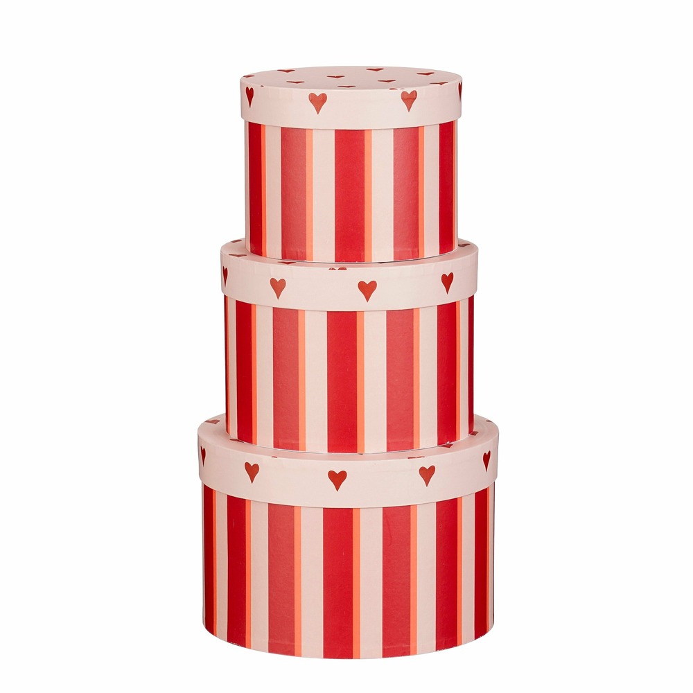 Mica décorations boîtes de rangement rondes - lot de 3 - h14 x ø21 cm - papier - fsc mix - rouge